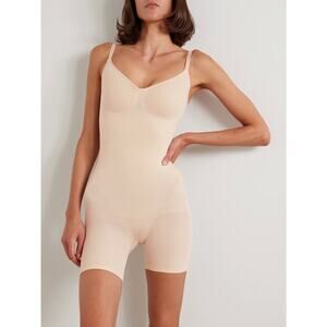 Skims Seamless Sculpt Sleeveless Mid Thigh Bodysuit Shapewear Sand Cream S/M